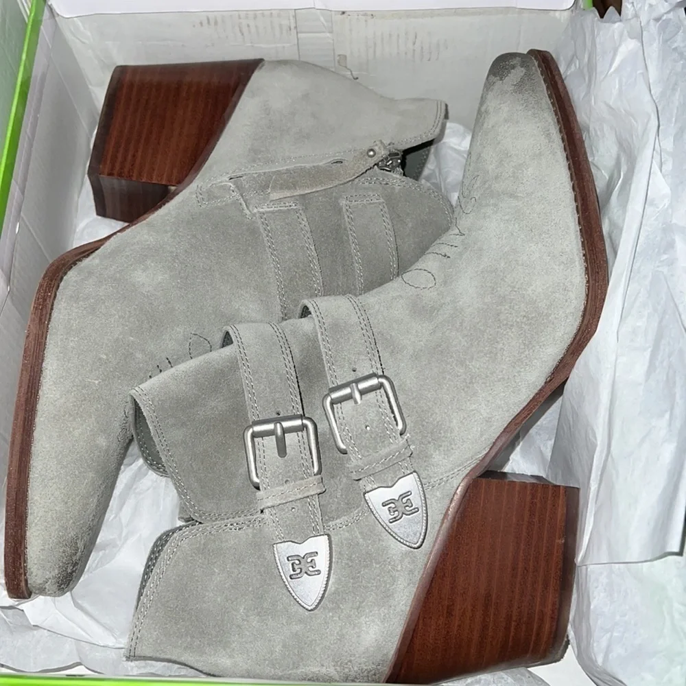 Sam Edelman western booties Windsor‎ sea foam suede oiled front look Sz 10 W